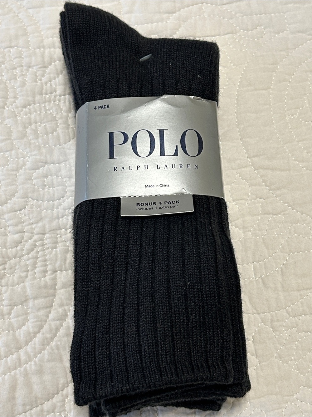 Polo by Ralph Lauren Black Ribbed Crew Socks - 4 Pack